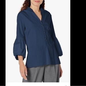 Trina Turk Navy Button-Down Blouse